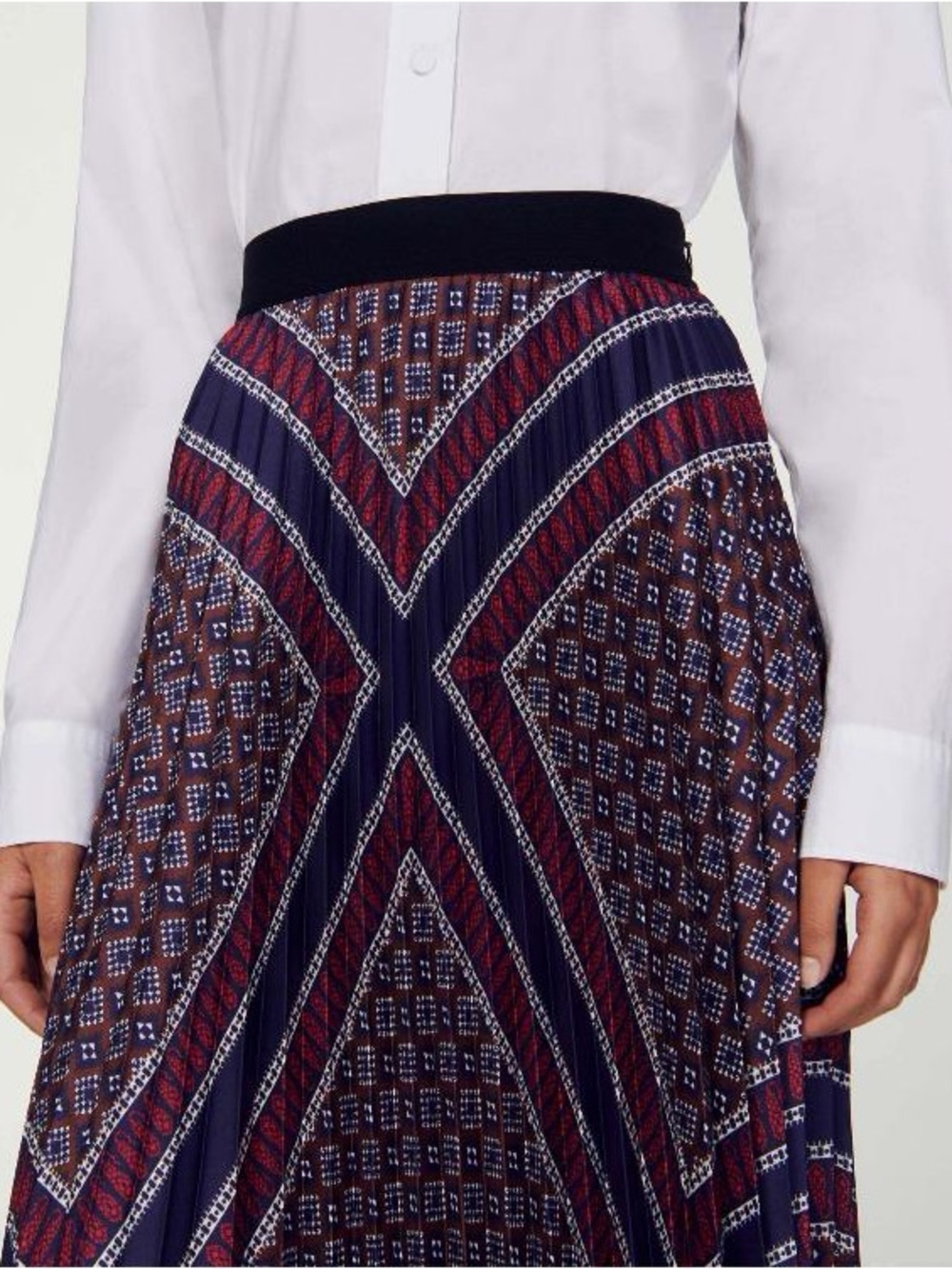 long printed pleated skirt (Jupe longue plissée imprimée)by sandro burgundy navy - Picture 2 of 6